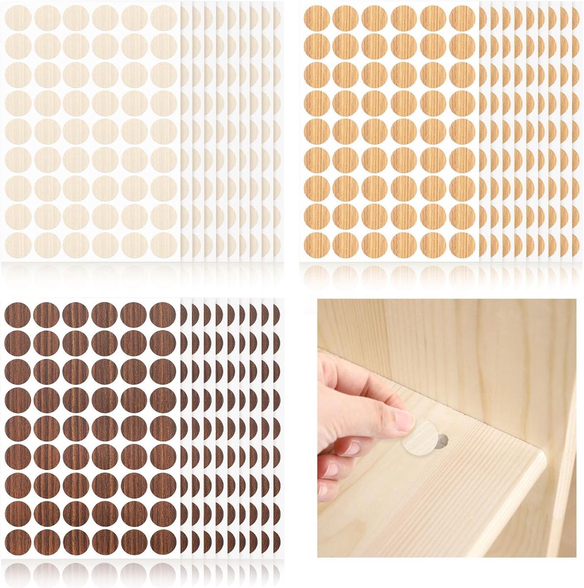 Zelfklevende schroefgatstickers 1620 stuks - ronde kastmeubels - houtnerf pvc - voor het verfraaien van meubels - ShopVlot