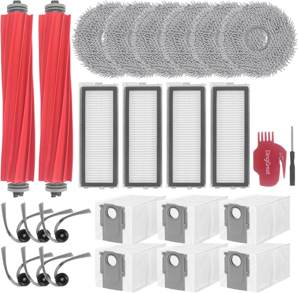 Spare parts set voor robotstofzuiger - 26-delige set - 2 hoofdborstels, 6 microvezeldoeken - compleet onderhoudspakket - ShopVlot