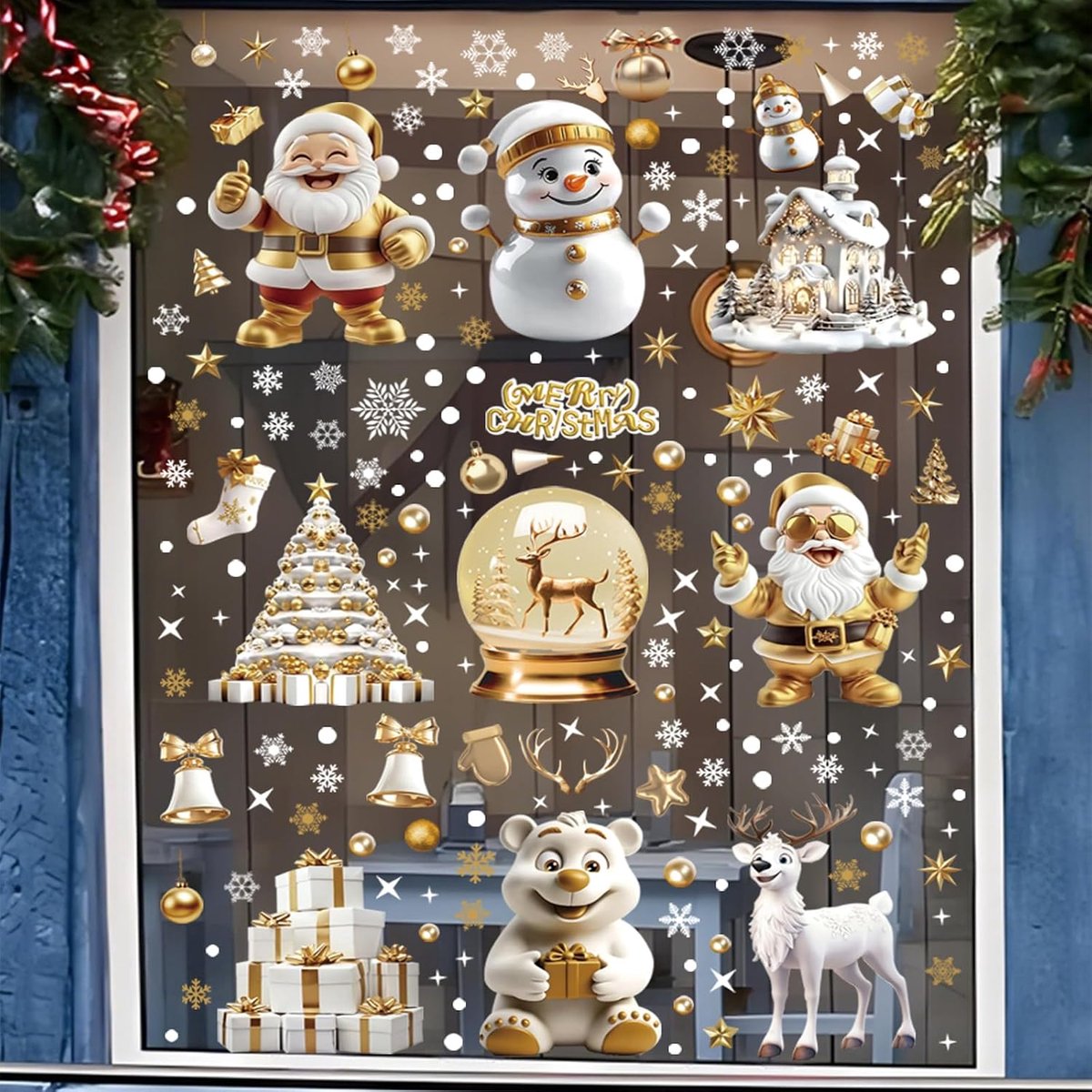 Raamstickers Kerst met 9 Bladen - Gouden Opname - Herbruikbaar - Creëer een feestelijke sfeer - ShopVlot