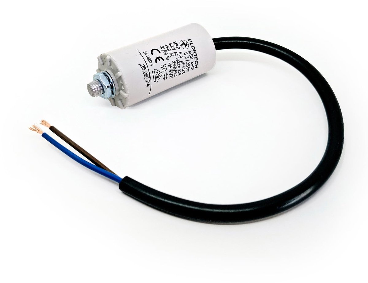 Capacitor 6,3µF - Ø 30 x 58 mm - met kabel van 250 mm - ideaal voor elektrische toepassingen - ShopVlot