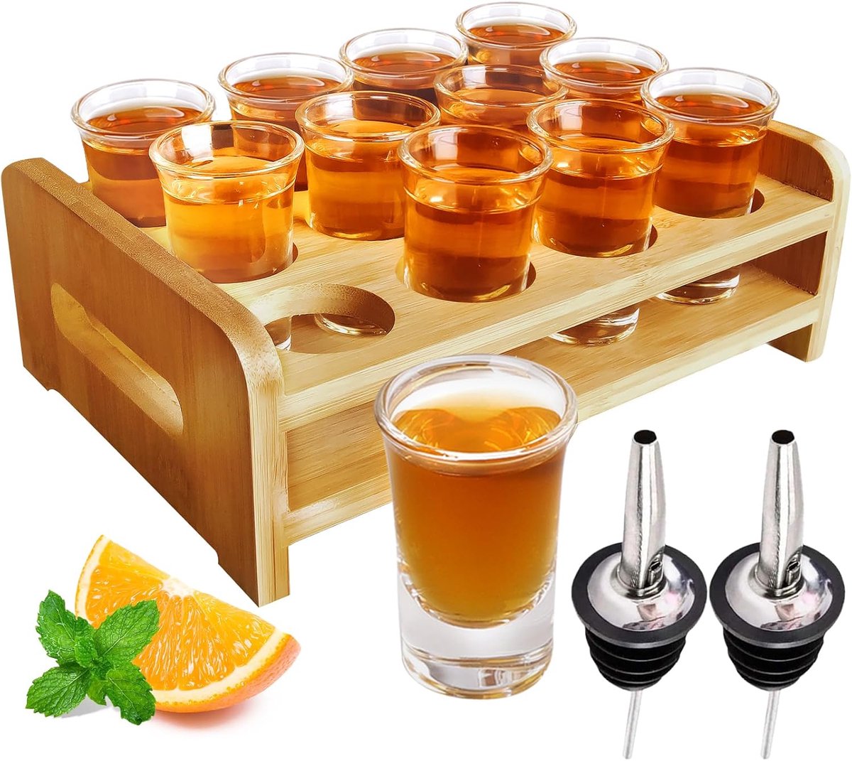 Shotglaasjes set 12 stuks - 30ml glazen met tray - helder glas - perfect voor feestjes - ShopVlot