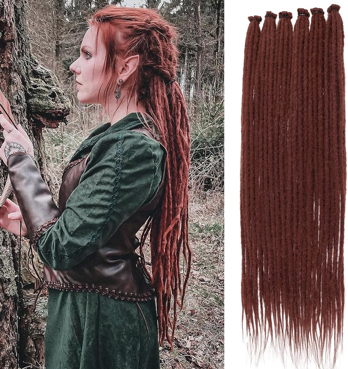 Dreadlock extensies 24 inch - 10 strengen koperrood - zachte reggae haar dreadlocks - ideaal voor boho stijl - ShopVlot