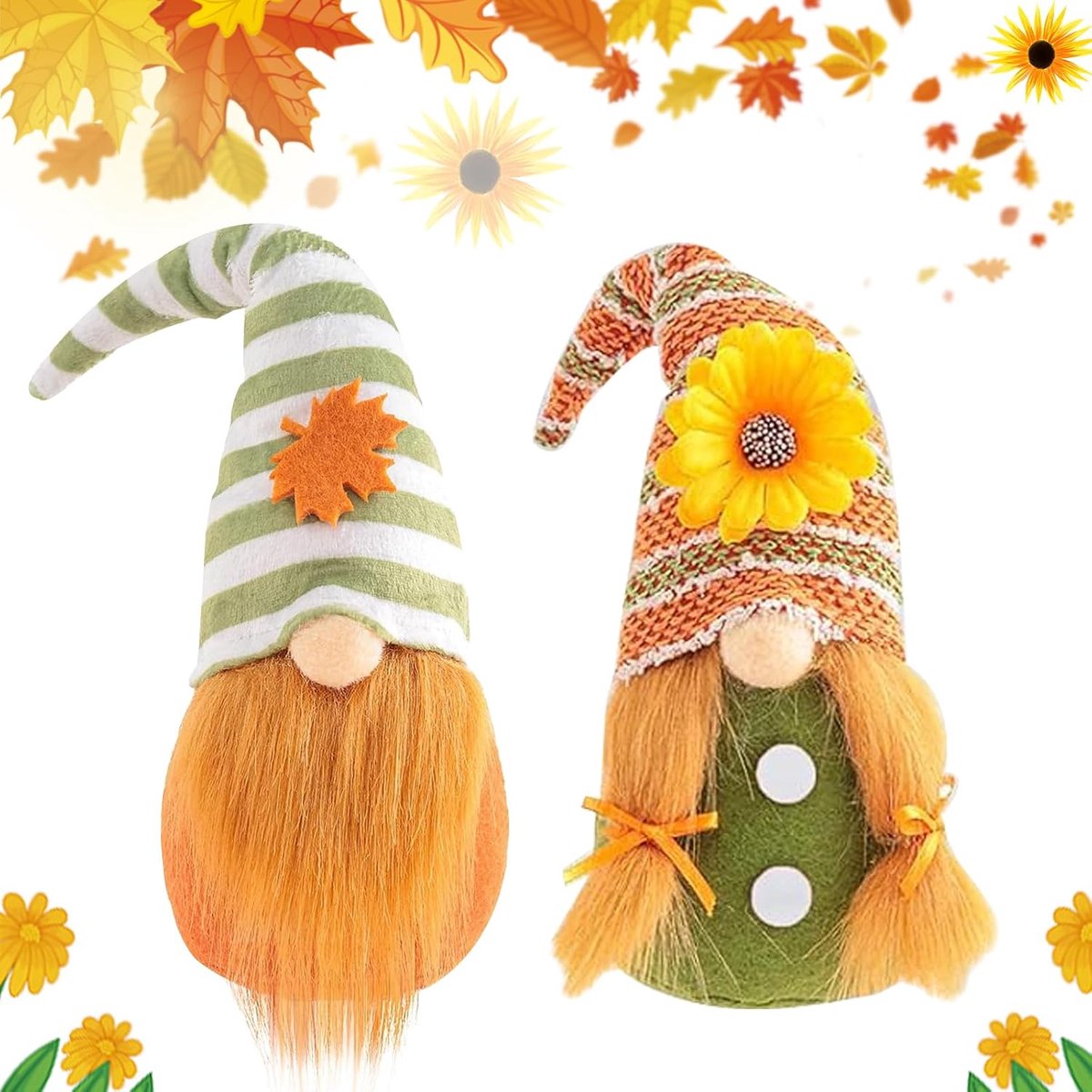 Herfst dwergen decoratie - 2 stuks herfst wichtels - pluche en faux fur - perfect voor Thanksgiving tafel - ShopVlot