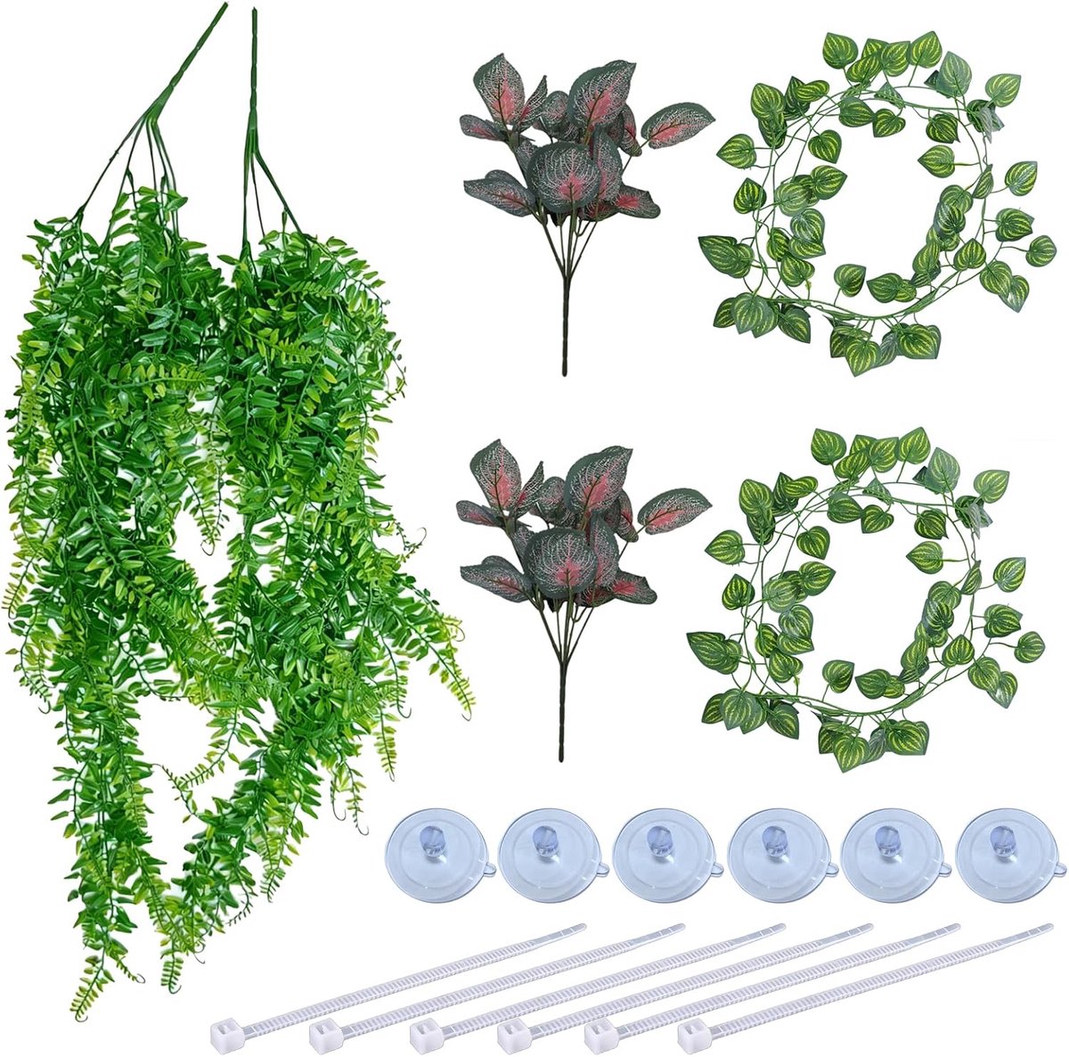 Set van 6 kunstplanten - flexibele hangplanten - realistische terrariumaccessoires - creëer een jungle-atmosfeer - ShopVlot