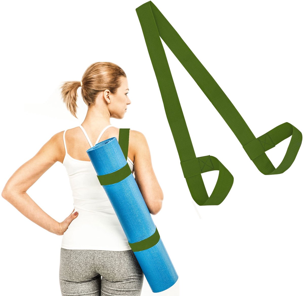 Yogamat riem - verstelbare lussen - militair groen - ideaal voor transport - ShopVlot