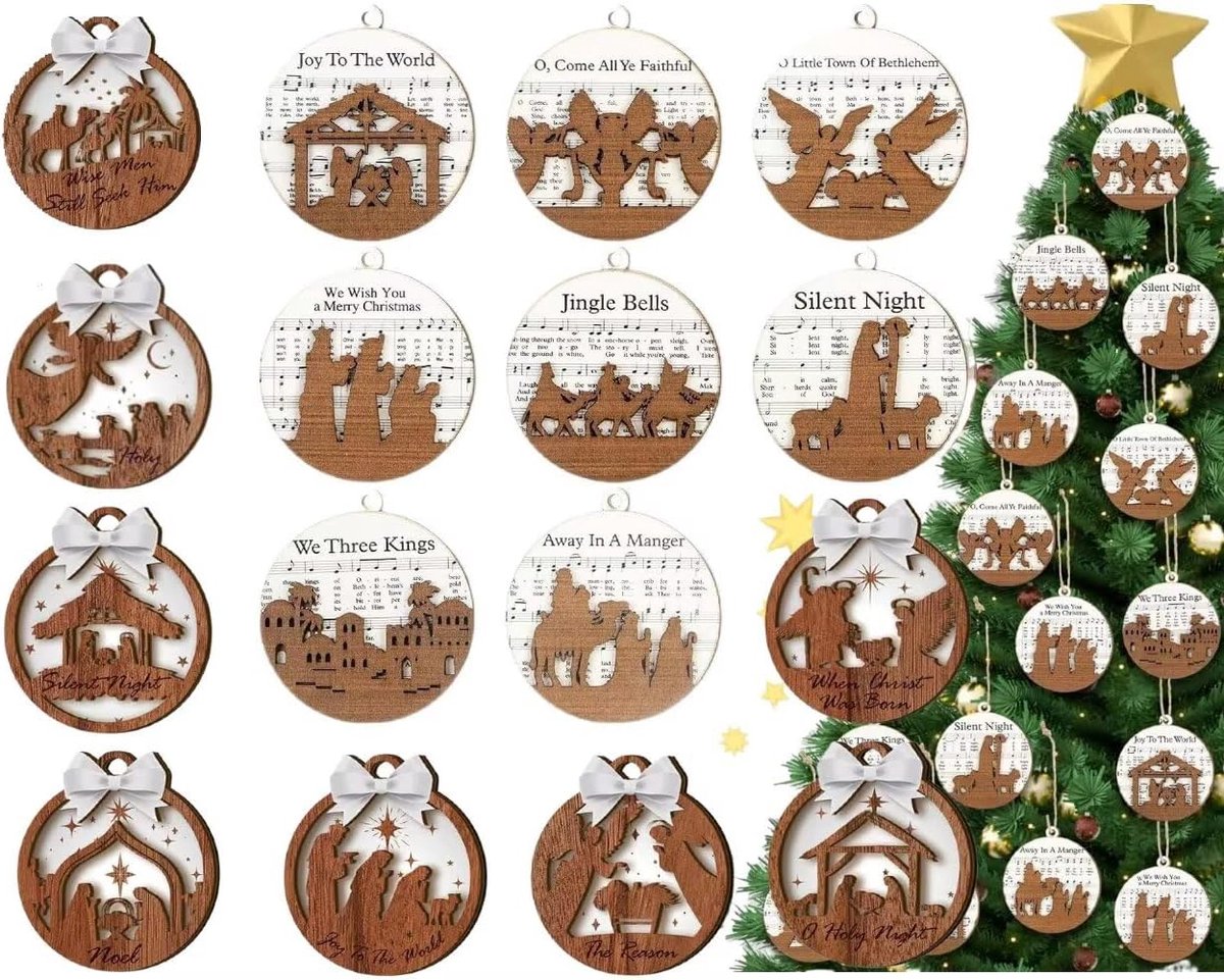 Houten ornamenten voor kerst - decoratieve hangers - premium hardhout - voor sfeervolle kerstboomdecoratie - ShopVlot