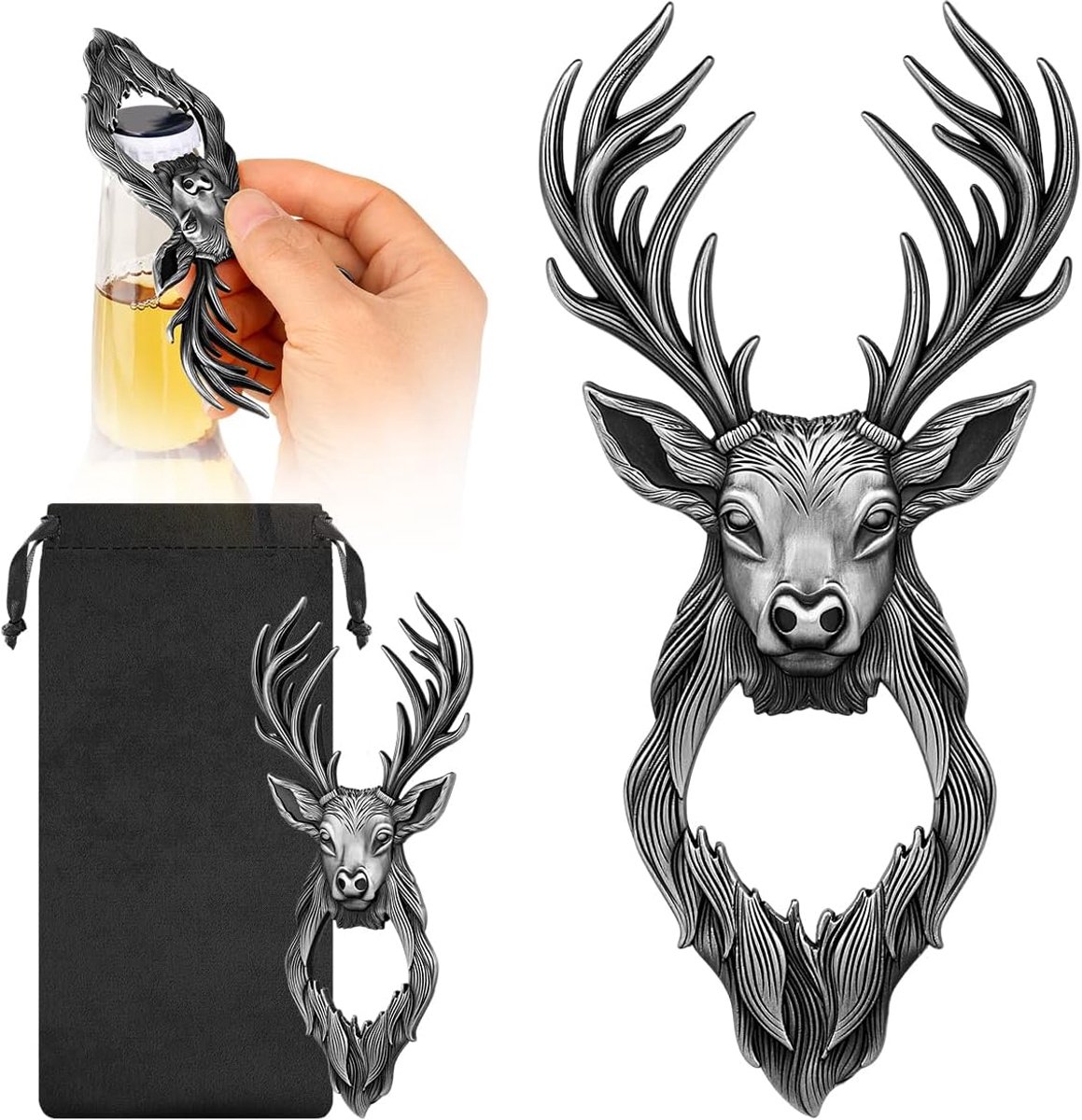 Bierflesopener hert - zinklegering - duurzaam en stijlvol - perfect cadeau voor jagers - ShopVlot