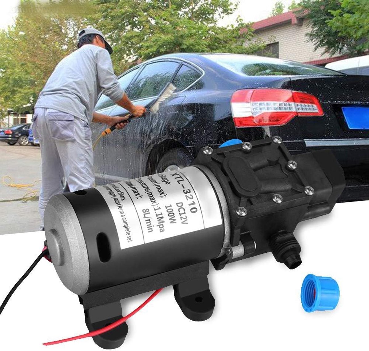 12V DC hogedrukwaterpomp 100W - 8L/min - zelfaanzuigend - ideaal voor auto- en bootwassen - SnelShoppen