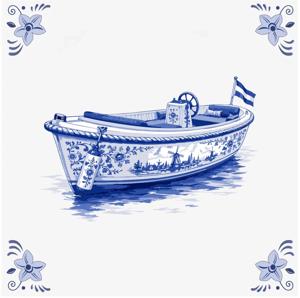 Delfts blauwe tegel Boot / Sloep - delfts blauw wandbord - delftsblauw - hollandse cadeautjes - wanddecoratie - decoratieve accessoires