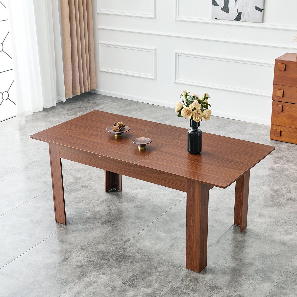 Uitrekbare Eettafel - Rechthoekig Ontwerp Met Walnootkleur En MDF Tafelblad - Voor Keuken, Eetkamer En Woonkamer - 220 x 89 x 77 Cm