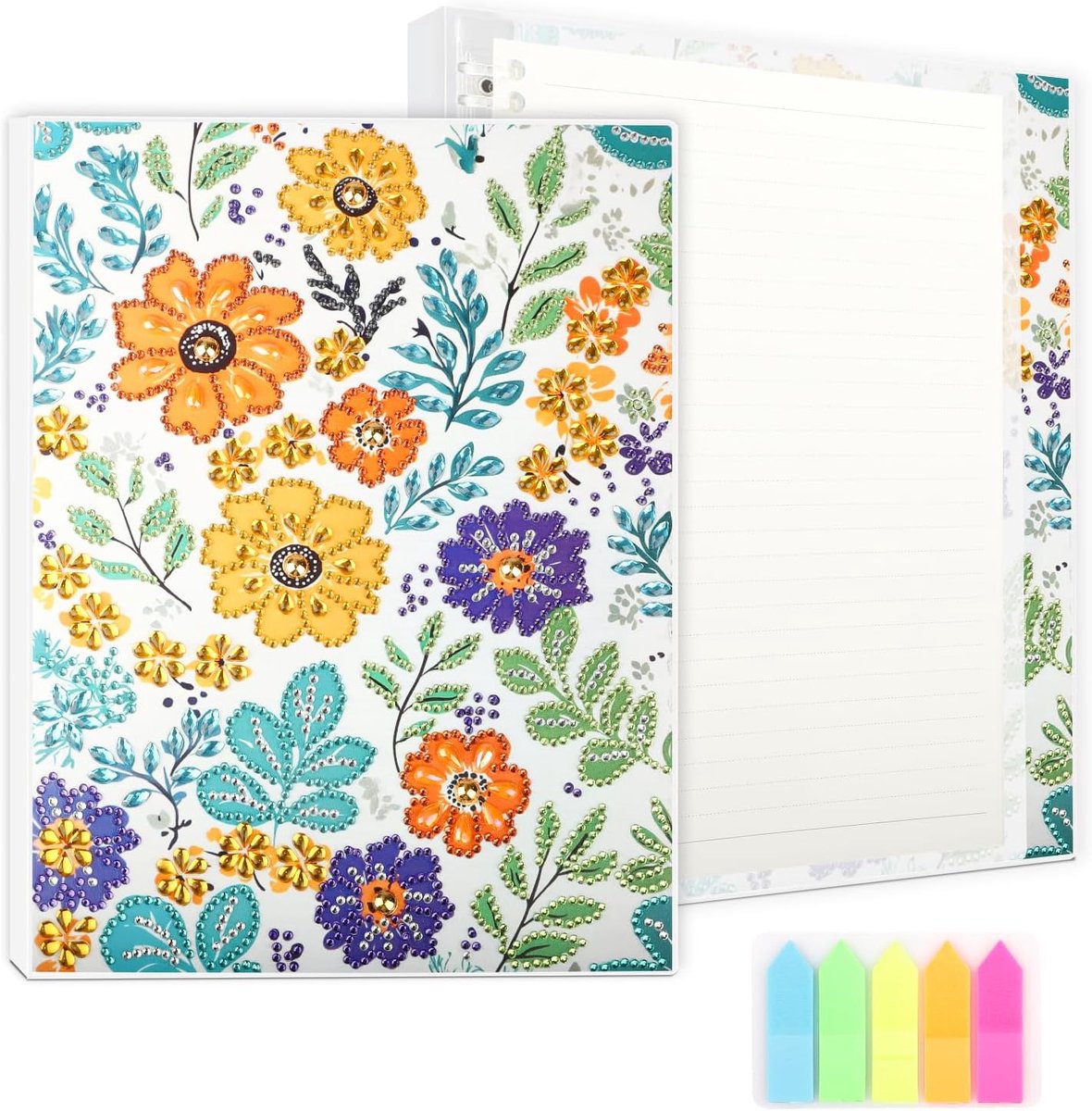 Notitieboek Diamond Art 120 pagina's - DIY diamantdesign - kleurrijke bloemen - perfect voor creatief schrijven - SnelShoppen