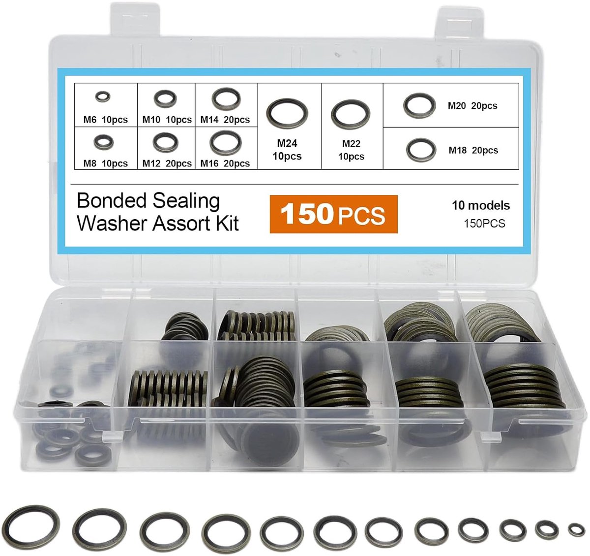 Olieafvoerschroef seal kit - 150-delige O-ring en sealing ring assortiment - Nitril rubber en koolstofstaal - SnelShoppen