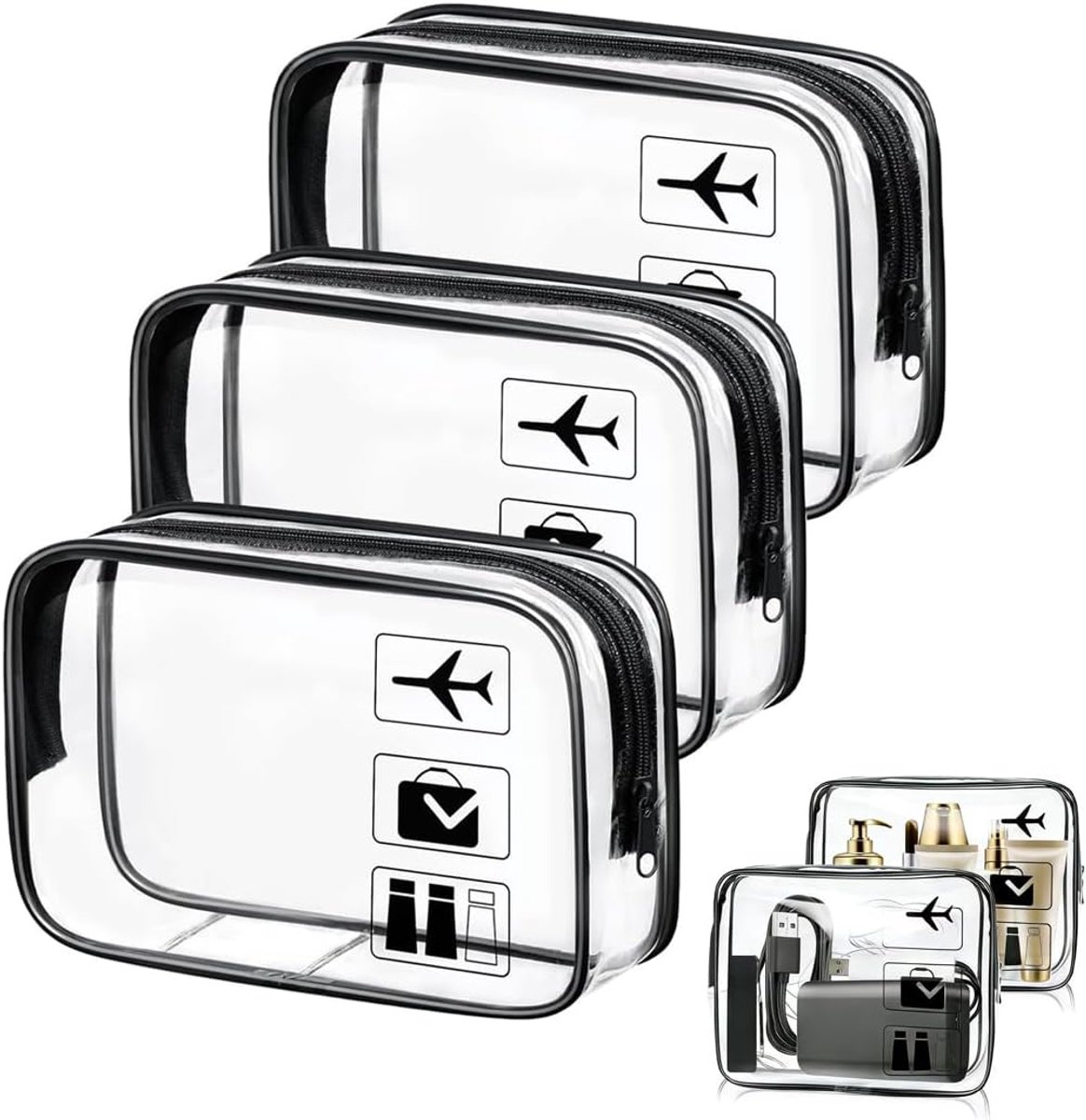 Handbagage tas 1 liter - doorzichtig pvc - waterdicht - ideaal voor vloeistoffen - SnelShoppen