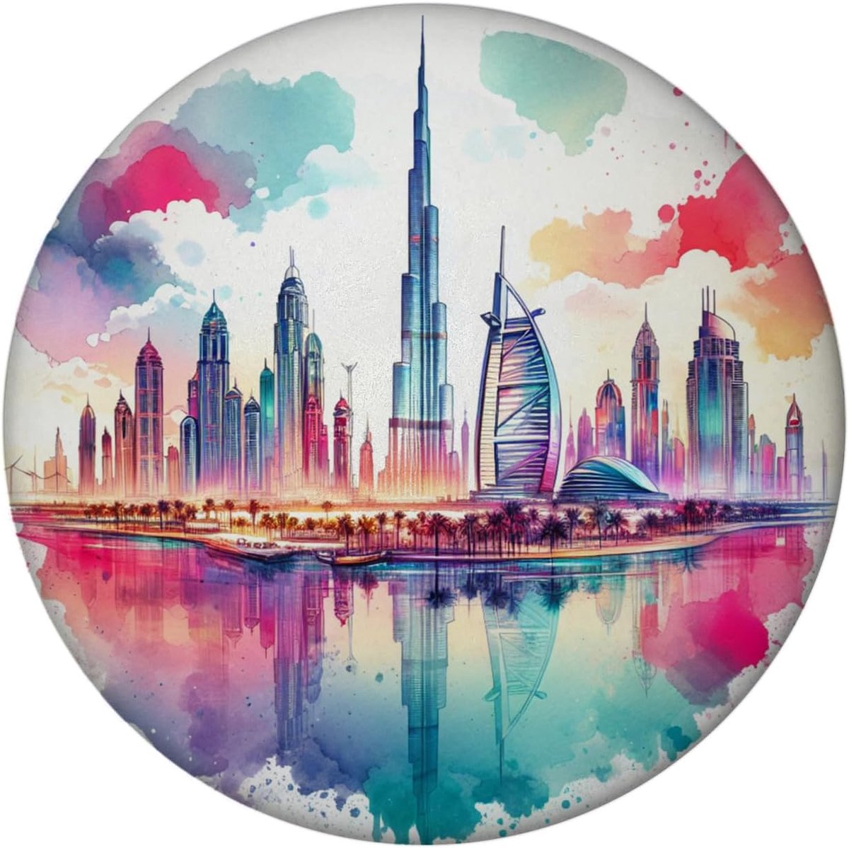 Ronde Dubai magnet - unieke souvenir - skyline van Dubai - brengt de oosterse charme naar je koelkast - SnelShoppen