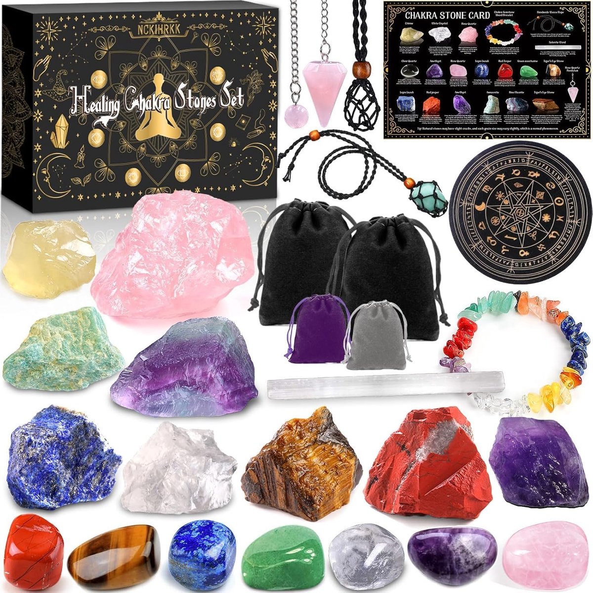 Helende kristallen set 21 stuks - Chakra-stenen en natuurlijke kristallen - Met canvas tas - Ideaal voor meditatie - SnelShoppen