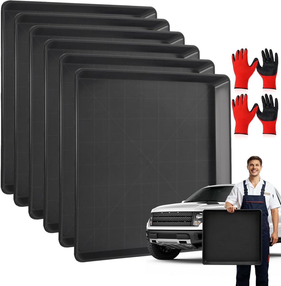 Opvangbak 58 x 55 x 3 cm - Kunststof - Beschermt vloeren tegen lekkage - Ideaal voor garage en wasmachine - ShopVlot