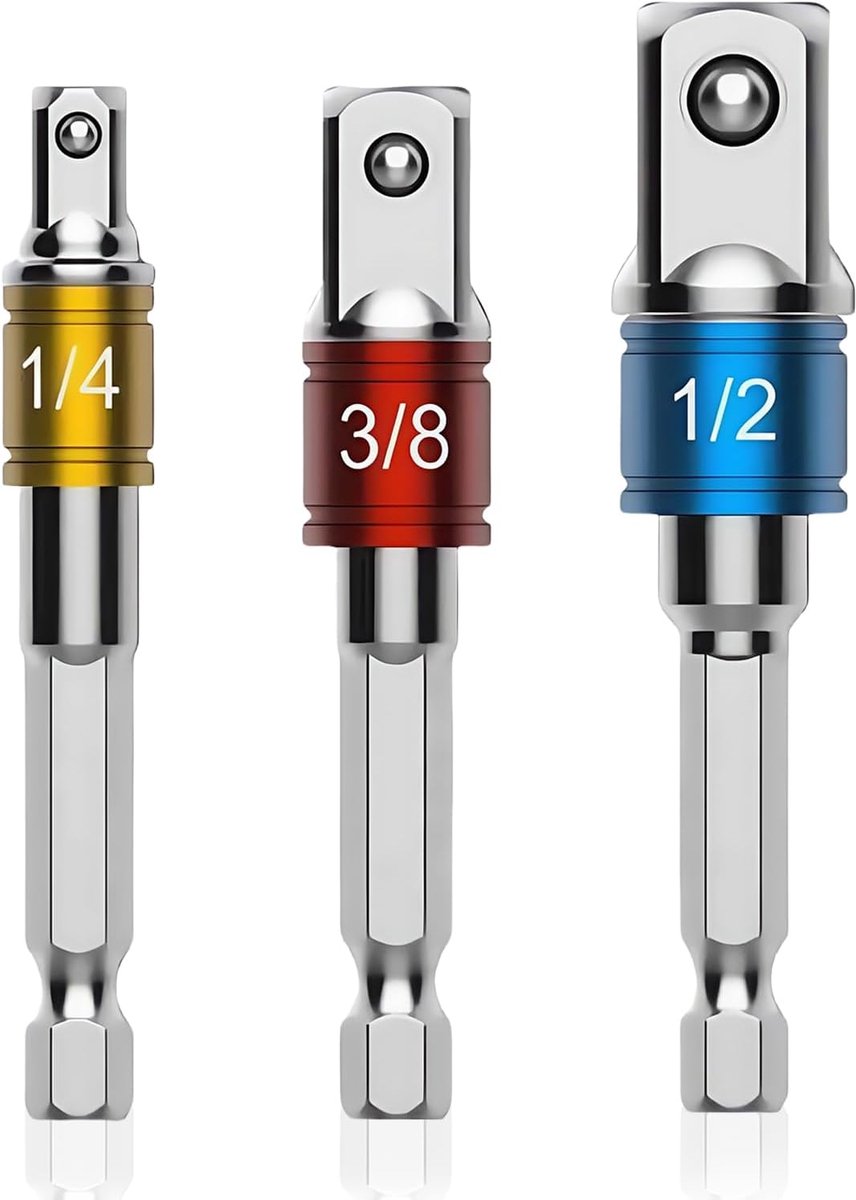 Adapter voor ratelmoersleutel - 1/4 inch, 3/8 inch, 1/2 inch - hex schacht - veelzijdig voor boor- en slagwerk - ShopVlot
