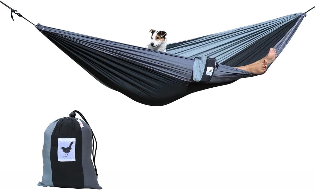 Hammock grijs - 1-persoons parachute stof - 180 kg draagvermogen - ideaal voor kamperen - ShopVlot
