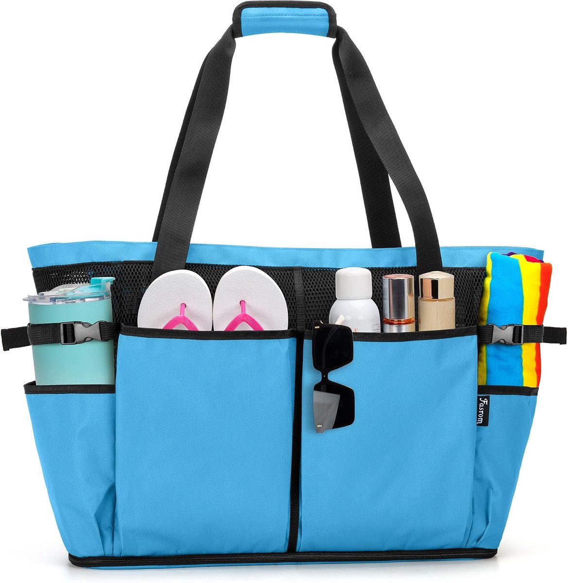Strandtas extra groot - mesh met ritsbodem - veel opbergruimte - ideaal voor stranduitjes - ShopVlot