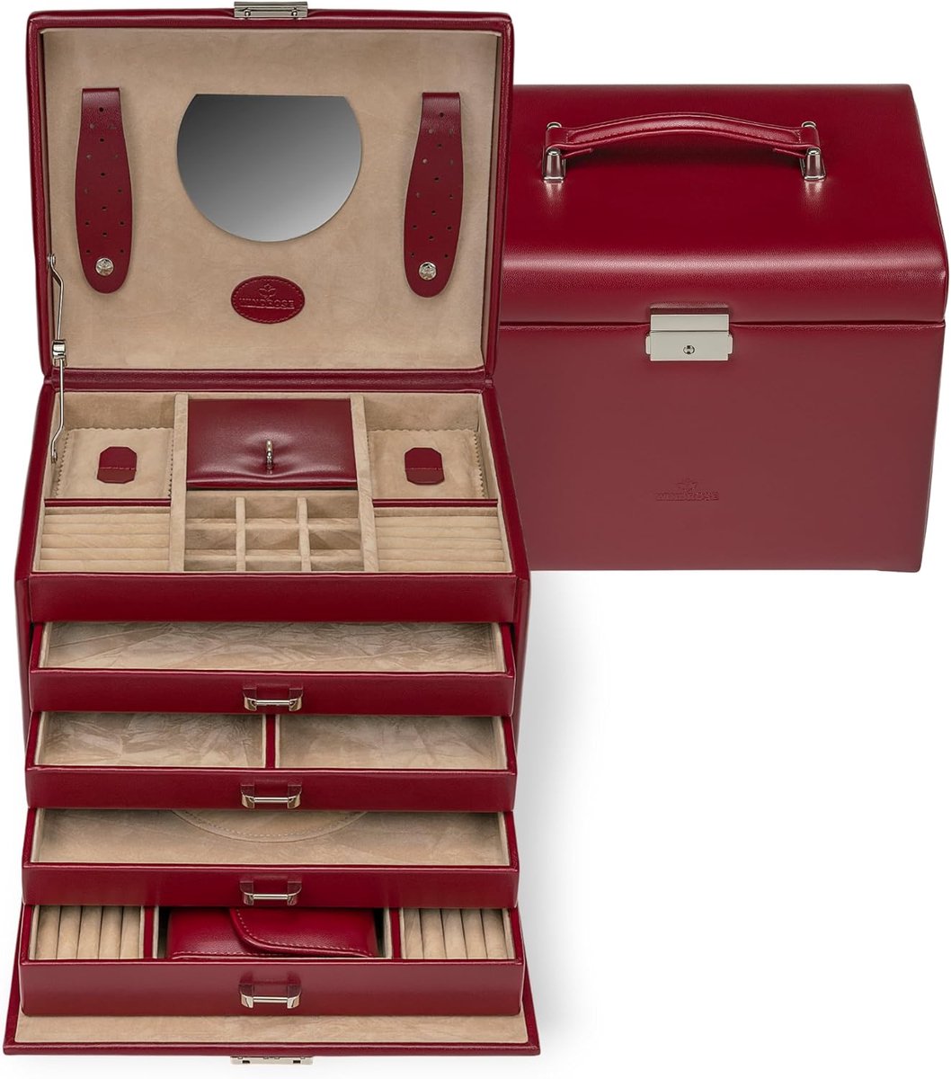Sieradenbox Merino Moda Rood - 25x20x19 cm - Veel opbergruimte - Houd je sieraden georganiseerd - ShopVlot