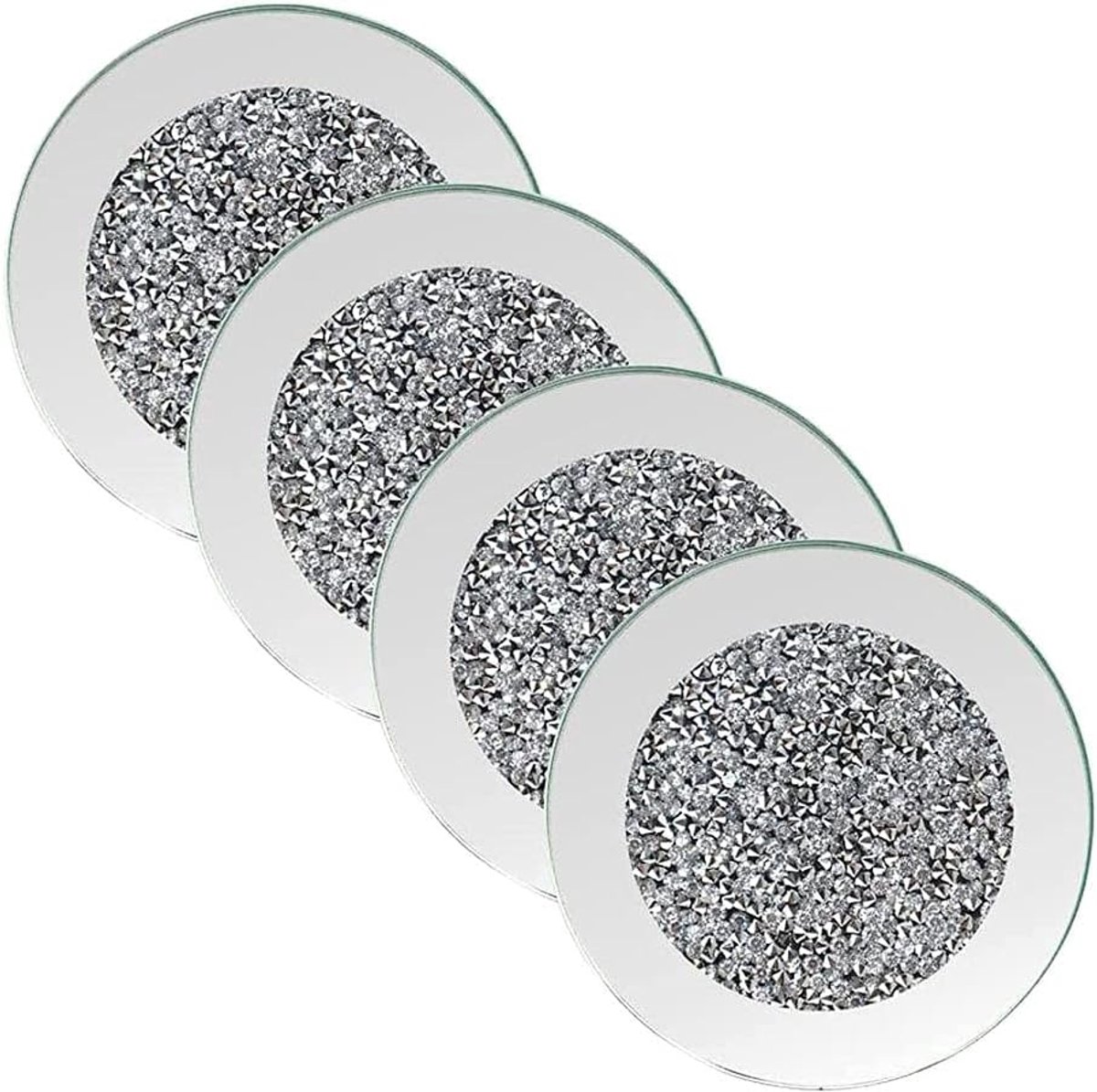 Glazen coasters 4 stuks - moderne spiegel design - krasbestendig en non-slip - perfect voor woonkamer en kantoor - ShopVlot