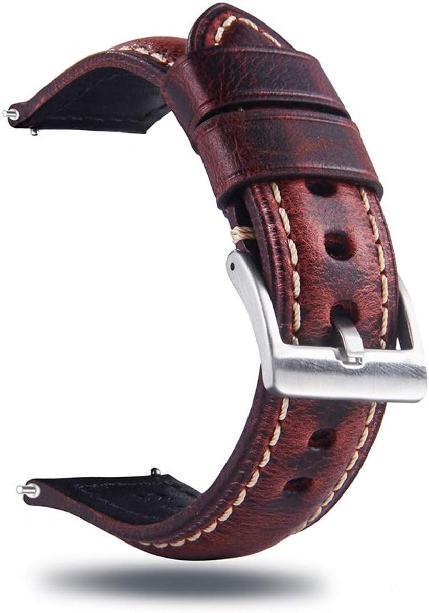 Horlogebandje van rundleer, voor dames en heren, vintage, retro, pull-up lederen horlogeband met gesp van roestvrij staal, snelsluiting, reservebandje voor horloge en smartwatch, bandbreedte 18 mm, 20 mm, 22 mm, 24 mm, 26 mm