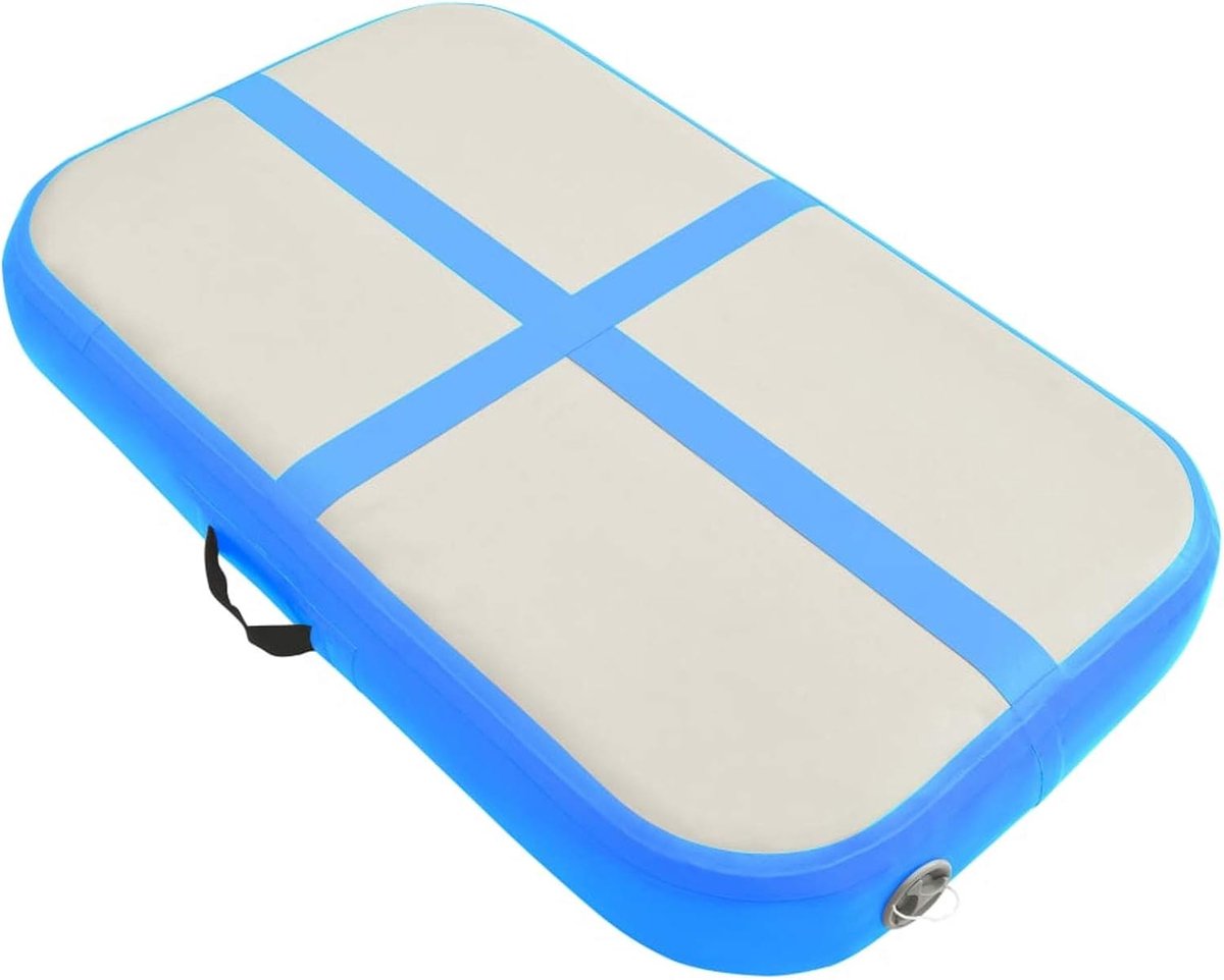 Opblaasbare gymnastiekmat, yogamat, oefenmat met pomp voor gymnastiek, yoga, taekwondo-training, blauw en grijs, 500 x 100 x 20 cm