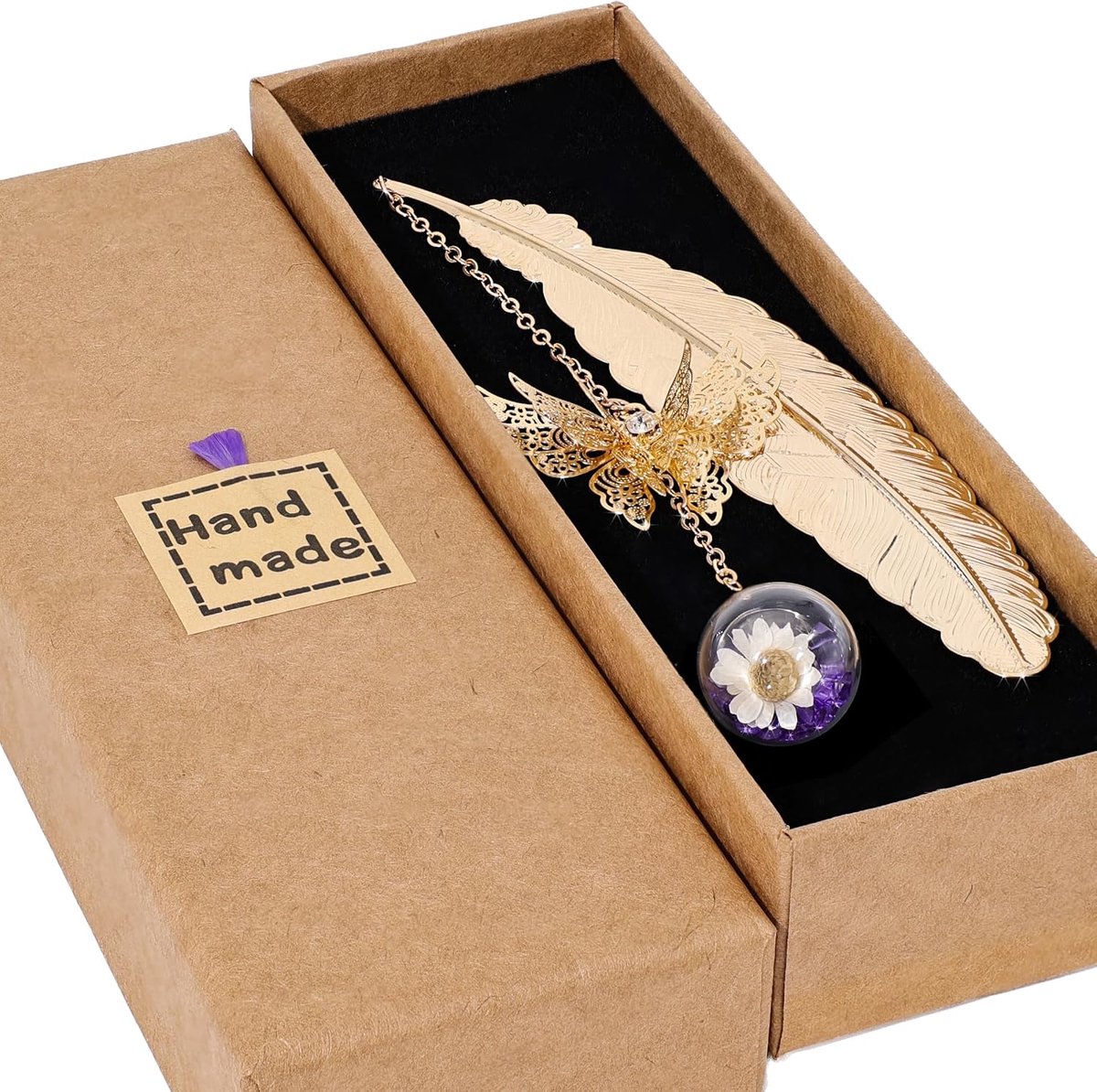Leeswijzer veer metaal bladwijzer 3D vlinder hanger Leuke geschenken voor vrouwen, leraren en meisjes die van lezen houden Verjaardag, Thanksgiving of Kerstcadeau | Klaar om te geven doos met 3D vlinder charme