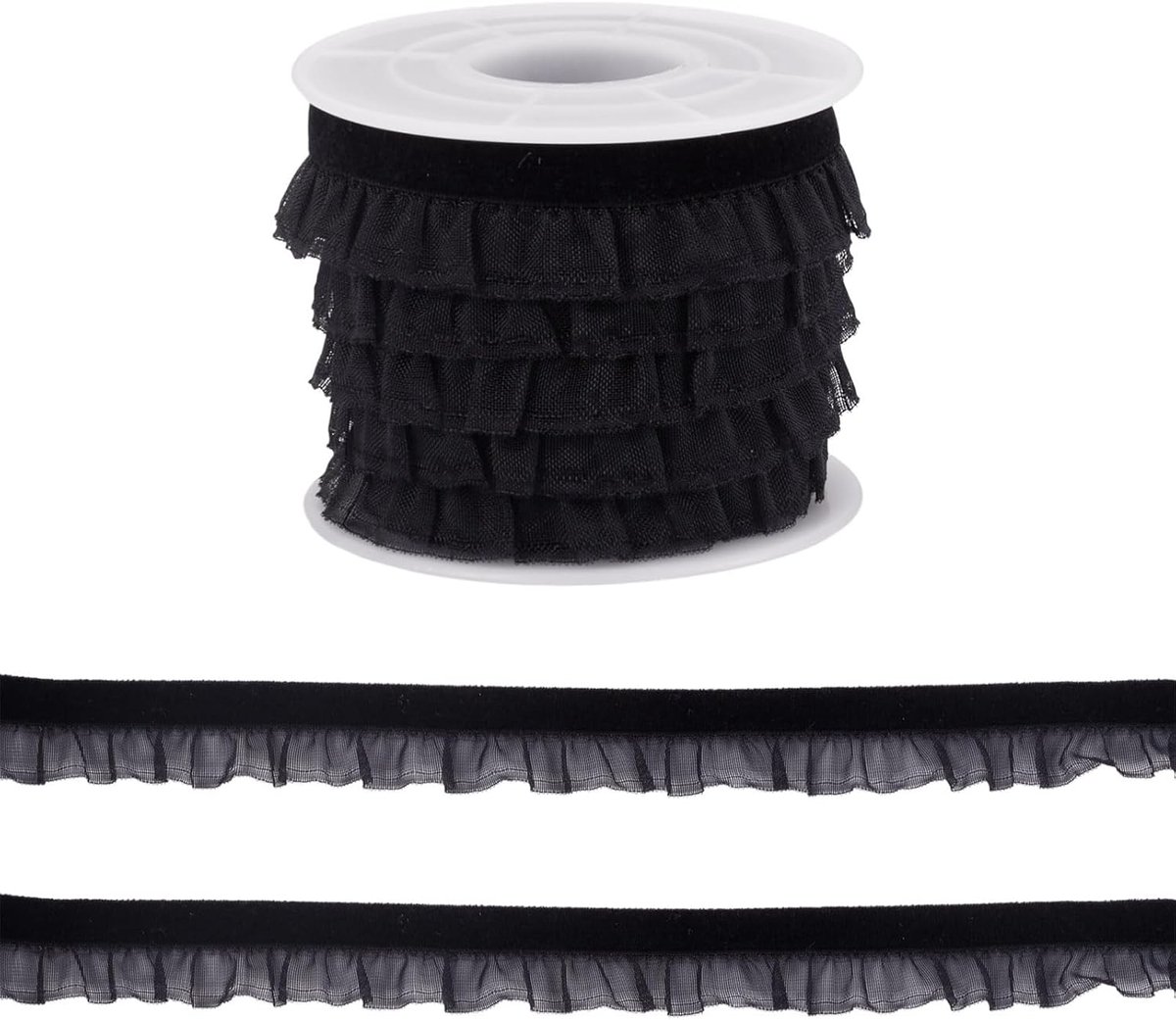 organza lint van 5 meter om te naaien, 15 mm fluwelen jurk met kanten rand, bruidslint voor naaien, knutselen, jurk, kostuumversieringen, zwart