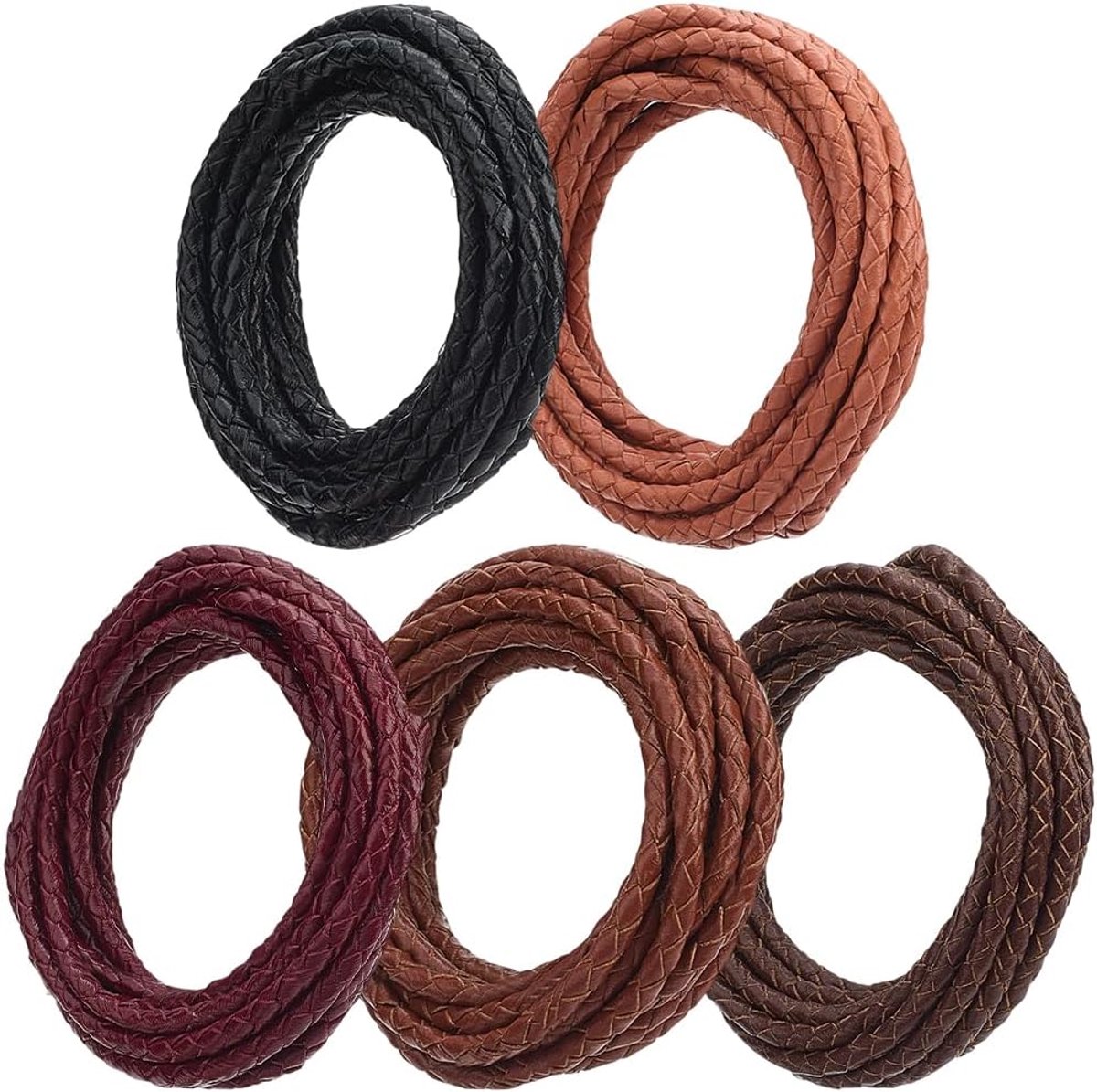 5 kleuren 9.14 m gebraadd echte leder Strip Kant Kord voor juwelieren maak van 3mm rond echte leder Bolo Tauil Kording gevouwd Braidstrip draad voor het fabriken halsband armbandwapen
