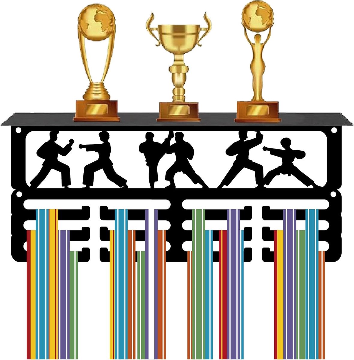 Karate Medaille Trofee Display Shelf Medaille-hanger Display Shelf met 12 Hakjes Stand Sport Muurbevestiging Houd 70+ Medailles Houder Hanger Metalen Medaille Organizer Rack voor