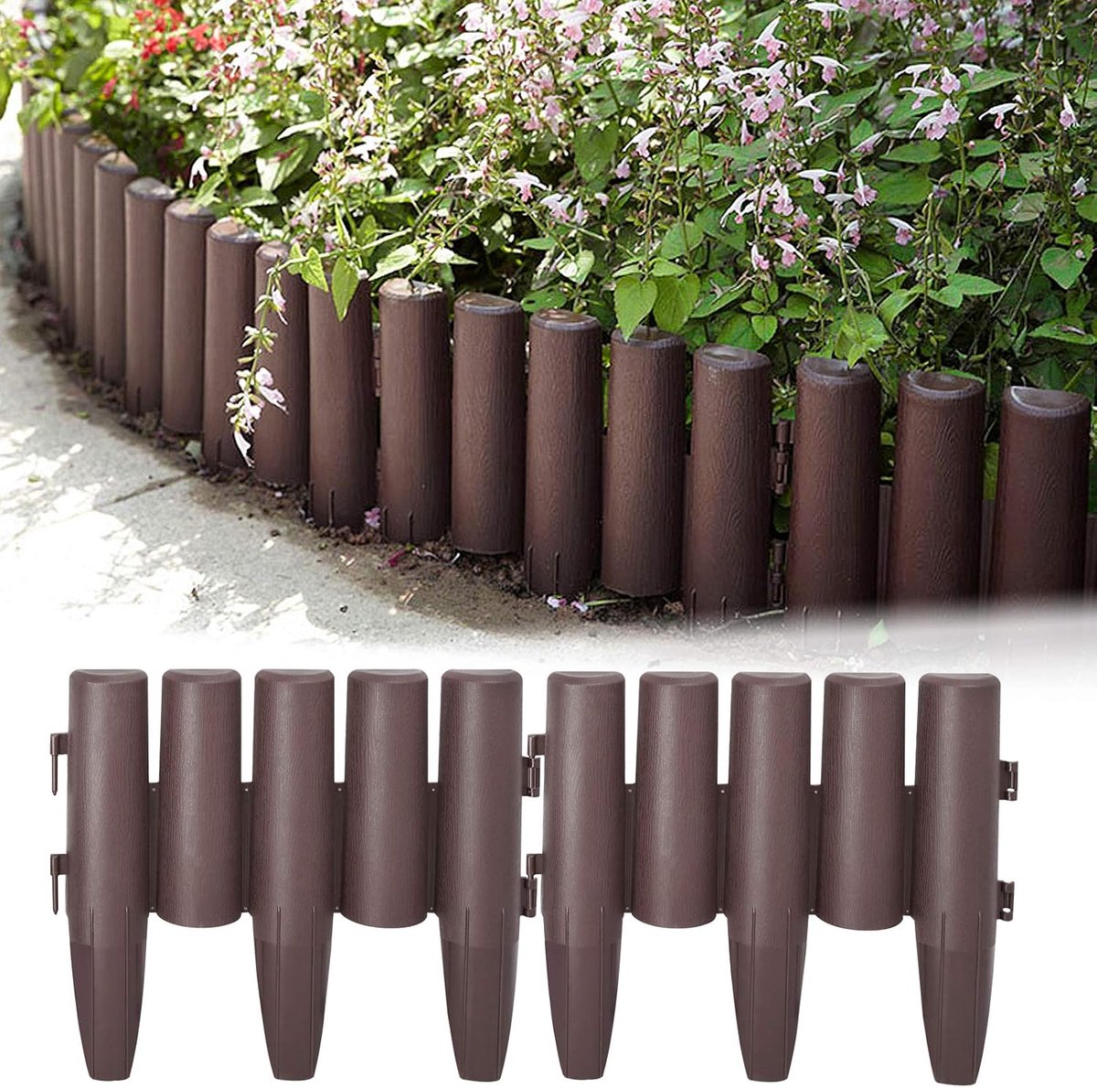 Gazonrand 8,4 m perkomranding maairand 30 stuks randstenen kunststof palissades houtlook tuinhek 1 element (L x H): 28cm x 24cm