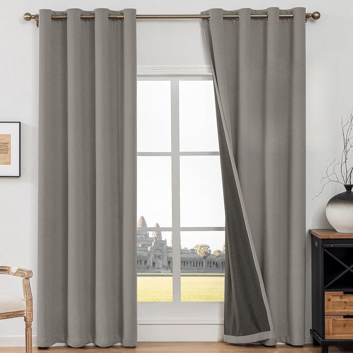 Verduisteringsgordijnen Voor Binnen, 2 Stuks, 140x225cm, Gordijnen Voor Woonkamer, Nep Linnen, Warmte-Isolerend, Geluidsisolerend Gordijn Met Ringen, Voor Slaapkamer, Kinderkamer, Koffie