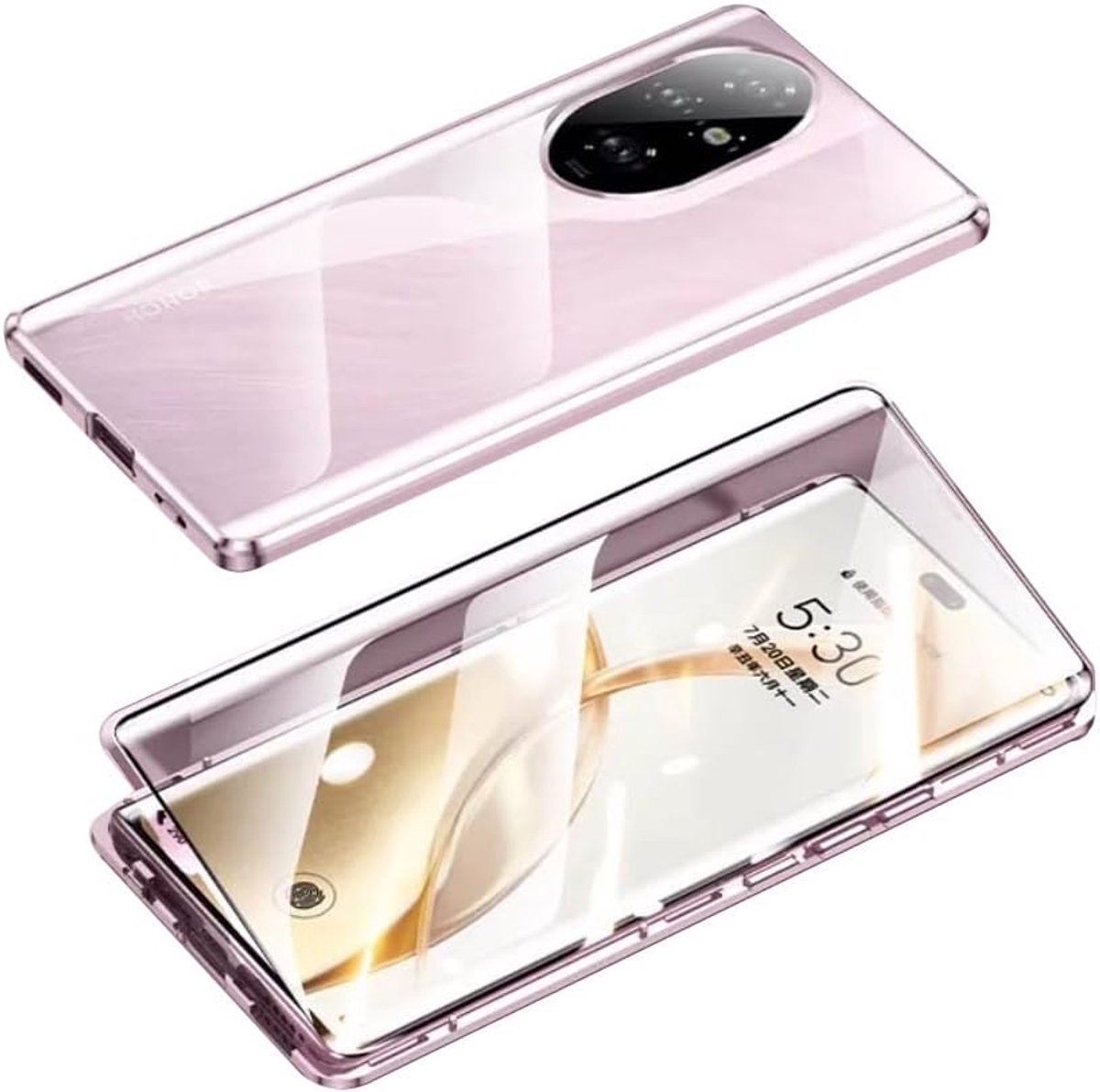 Hoesje voor Honor 200 - Magnetische adsorptie Telefoonhoes, 360° Bescherming Aluminium Frame met Gehard Glas, Sterke Magneten Schokbestendig Metalen Flip Case Cover - Roze.