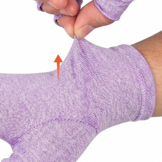 Handschoenen, vingerloze compressiehandschoenen voor dames en heren, polsondersteuning, reumatoïde artritis, osteoartritis, Raynaud-syndroom, ademend, typen, rijden, werk, lila, L — afbeelding 5