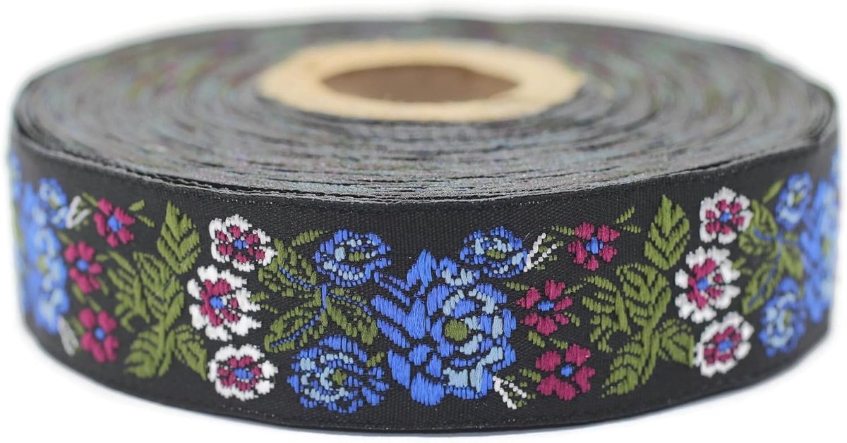 Jacquard Lint Weeft Blauw en Groen Geheime Tuin 10 m x 22 mm - Rollen Borduurband voor Naaien Decoratie 22097-V10