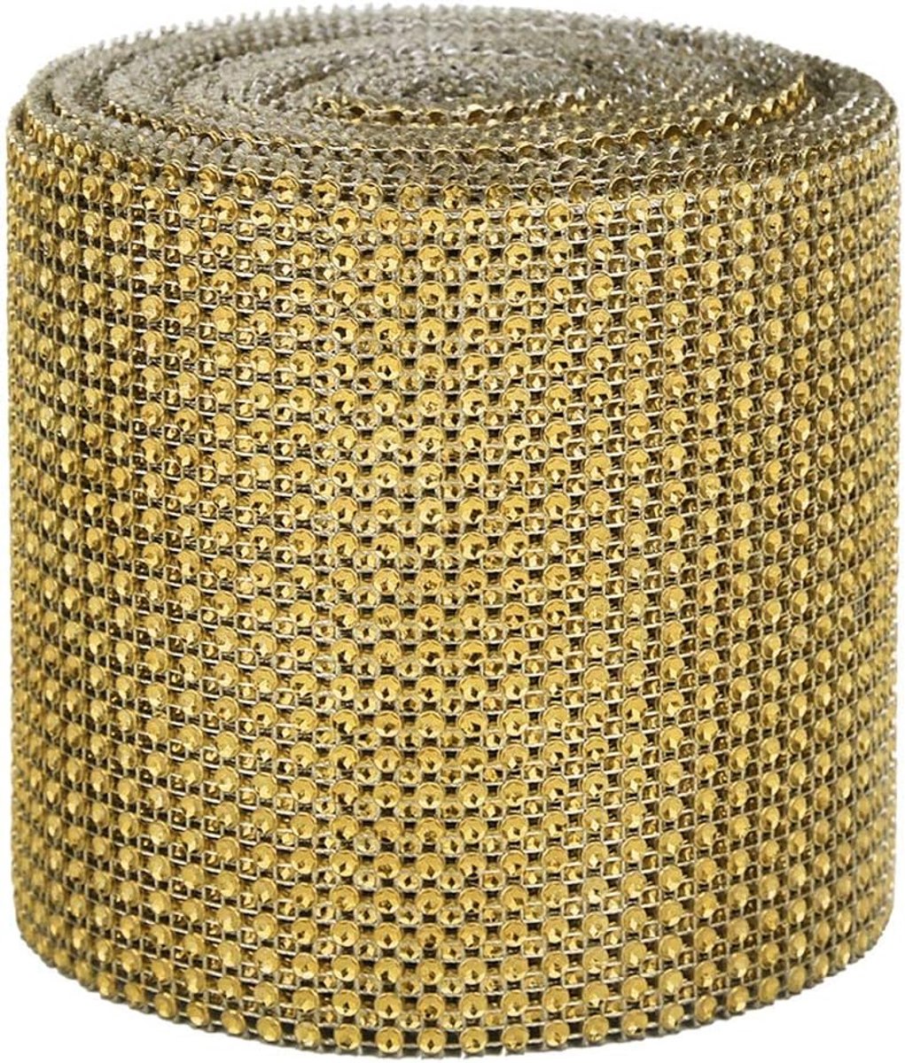 9m 24 rijen kunststof kunstmatige sprankelende glitter diamant mesh lint voor DIY Craft naaien feestdecoratie(Goud)