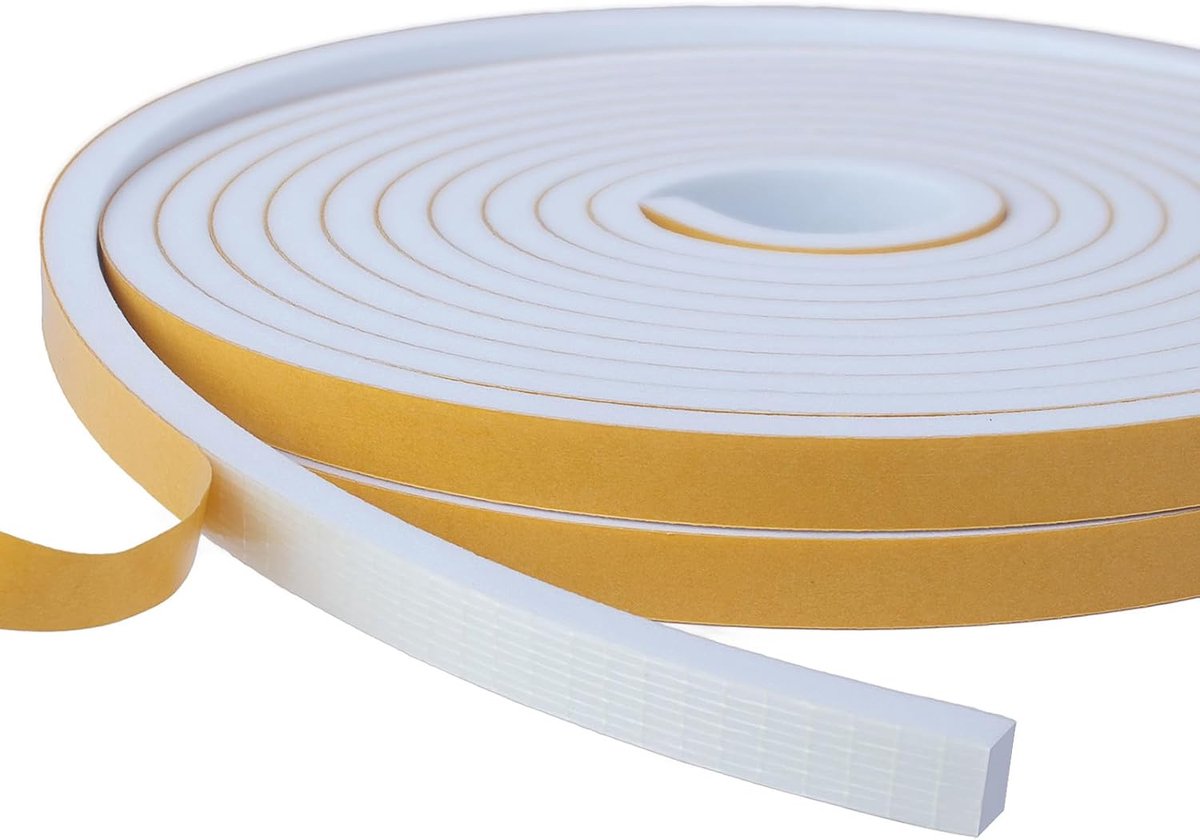 Deurdichtingstrip, 6 mm(B) x 6 mm(D) Tochtdichter Tape voor Ramen en Deuren, Zelfklevende Raamstrip, Totaal 10M Lang Wit