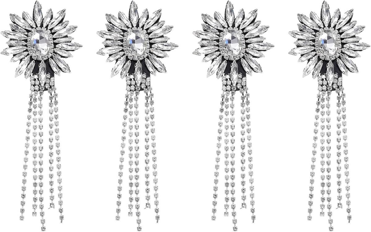 4 stuks kristallen strass-applicaties. 11 x 4 cm franje kristal epaulet kwastje ketting naaien applicaties voor avondjurken kleding schoenen doe-het-zelf handwerk. Wit