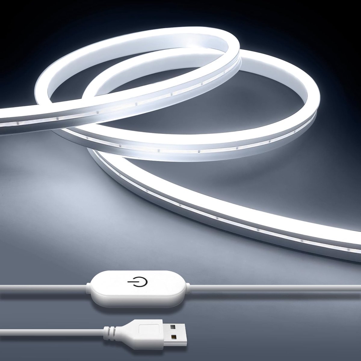 INextStation LED Strip Licht Koud Wit, 2M USB Neon LED Strip, IP65 Waterdicht Flexibel Ledstrip Licht voor TV, Slaapkamer, Keuken, DIY, Binnen, Buiten Woondecoratie