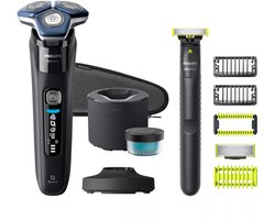 Philips Series 7000 S7886/78 – Elektrisch Scheerapparaat voor Mannen – Nat & Droog – 360° Flexibel Scheerhoofd – SkinIQ – Draadloos – Zelfslijpende Messen – Precisietrimmer + OneBlade Trimmer Apparaat – Reinigingsstation – Spoelbaar