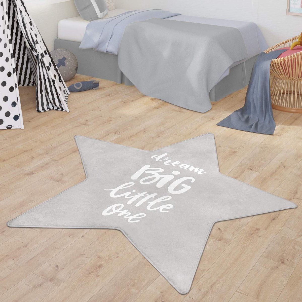 Home Vloerkleed Kinderkamer Kindervloerkleed Jongens Meisjes Sterren Vorm Dream Big, Kleur:Grijs, Maat:Ø 120t cm Vierkant