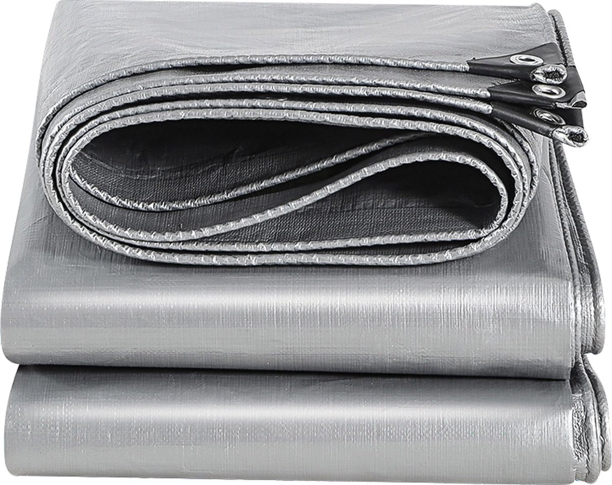 Waterdicht, vrachtwagenzeil met oogjes, 1 x 4 m, 160 g/m², dekzeil, zeildoek, beschermend zeil, tentzeil, voor camping, tuin, vrachtwagen, aanhanger, zilver