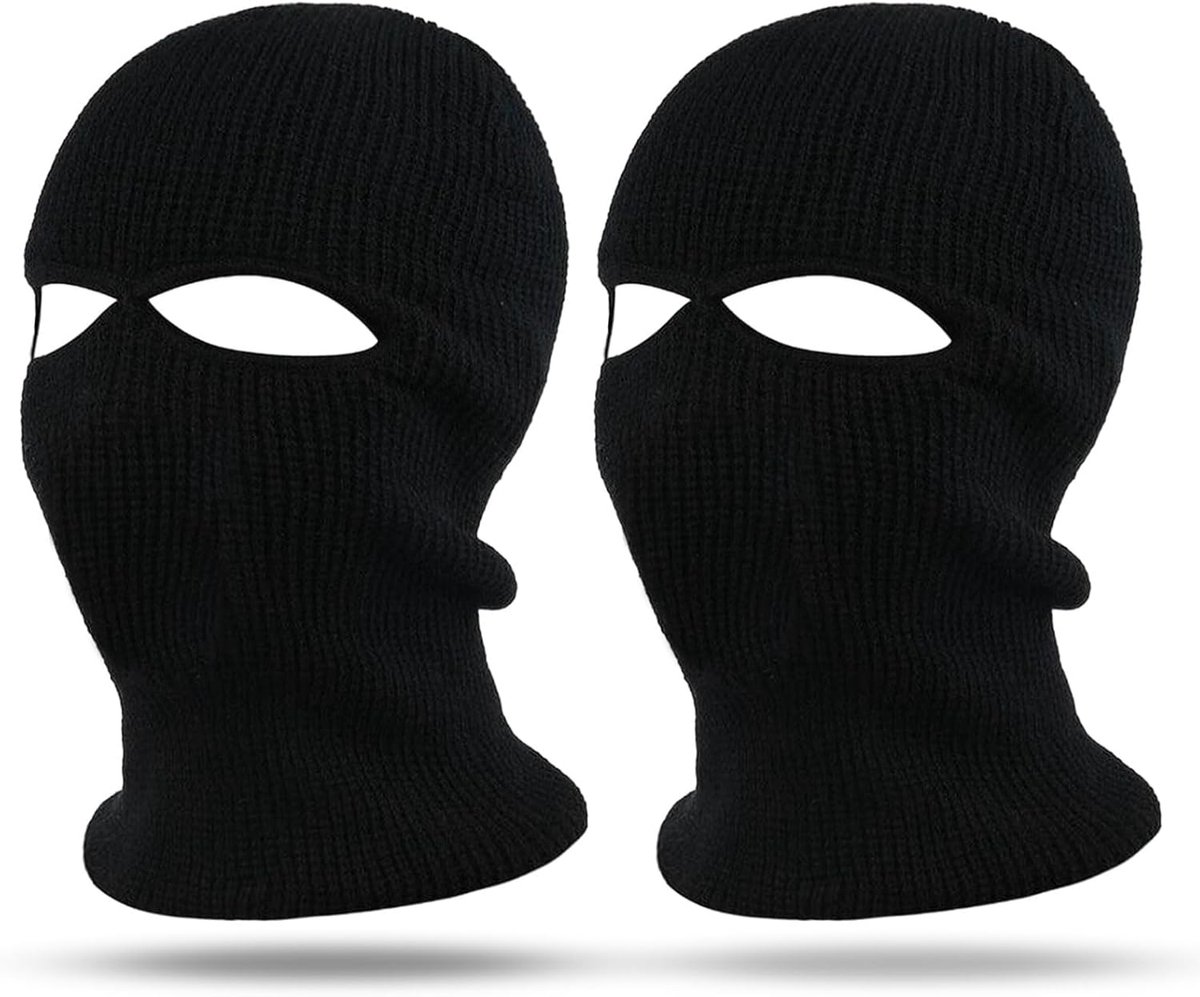 2 stuks bivakmuts met 2 gaten, gebreide bivakmuts voor dames en heren, winterskimasker, balaclava, warme gezichtskap, zwart, volgelaatsmasker, eenheidsmaat, voor outdoorsporten