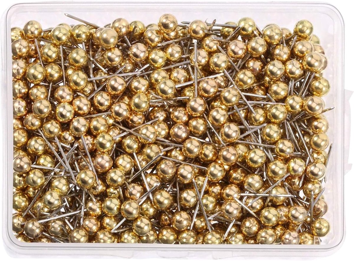400 stuks kaartspelden, spelden, gouden kop, voor spelden, kunststof hoofdspelden met stalen punt voor naalden, kaart, goud
