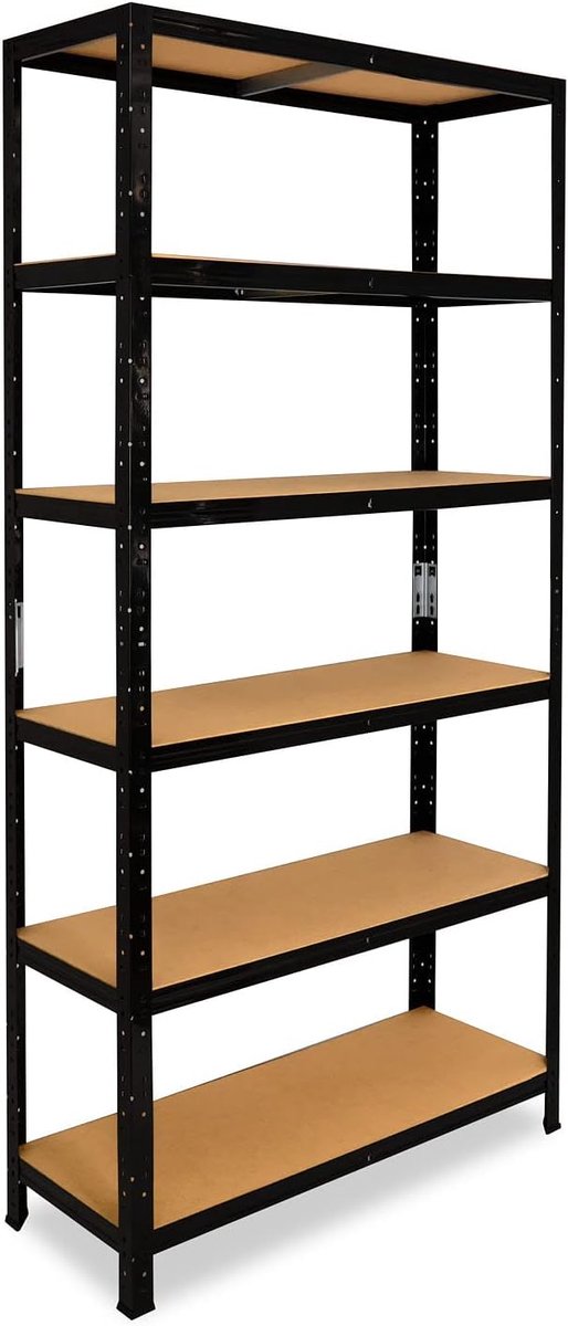 Shelfplaza Black 180x75x50cm metalen stellingkast zwart: 6x145kg | stellingen Berging stelling Garagekast Metalen opslagstelling Opbergstelling Zware stelling Opslagrek Garage stelling