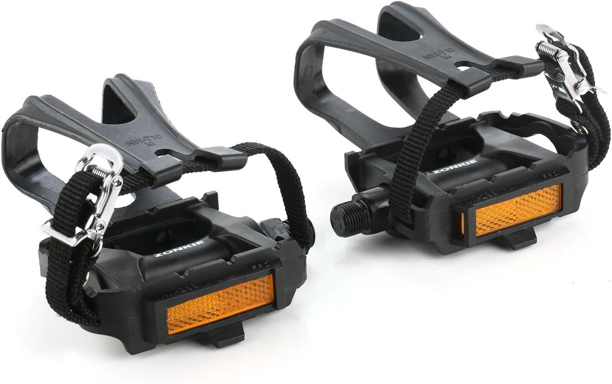 Pedalen met clips en riemen, kunststof fietspedalen voor spinfiets, hometrainer, MTB en racefiets, 9/16 inch