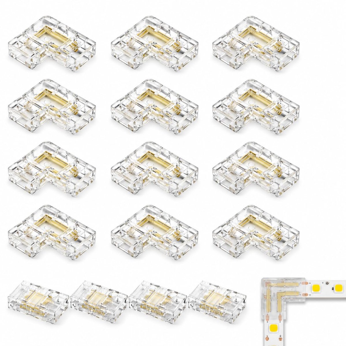 16 stuks kabelverbinders, niet-bedrade clips, 8 mm, voor ledband, soldeervrij, insteeksysteem met hoekverbinders, ledstrips en rechte connectoren voor flexibele installatie in huishoudelijke meubels