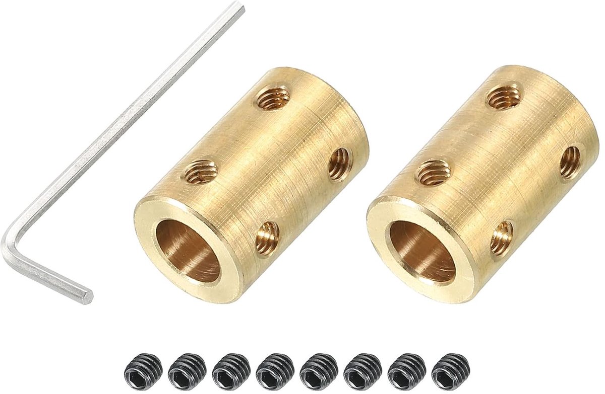 Koppelingsschacht L22 x D 14 8 mm tot 8 mm stijve boring koppeling messing as pakking w schroef, sleutel voor 3D-printers goud 2 stuks