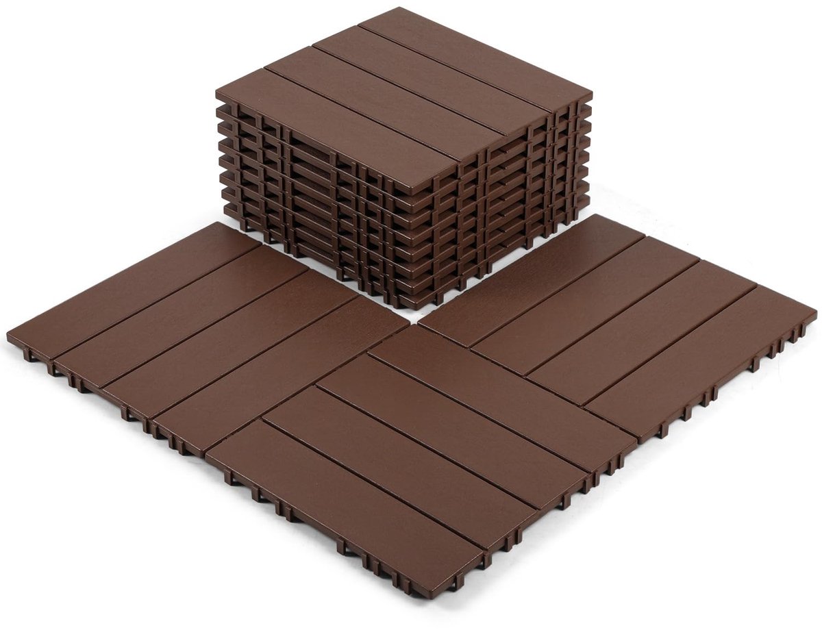 Terrastegels van polypropyleen, 30 x 30 cm, 55 stuks, 5 m², roodbruin, kunststof vloerbedekking voor terras en balkon, weerbestendig, antislip, met drainage-kliksysteem